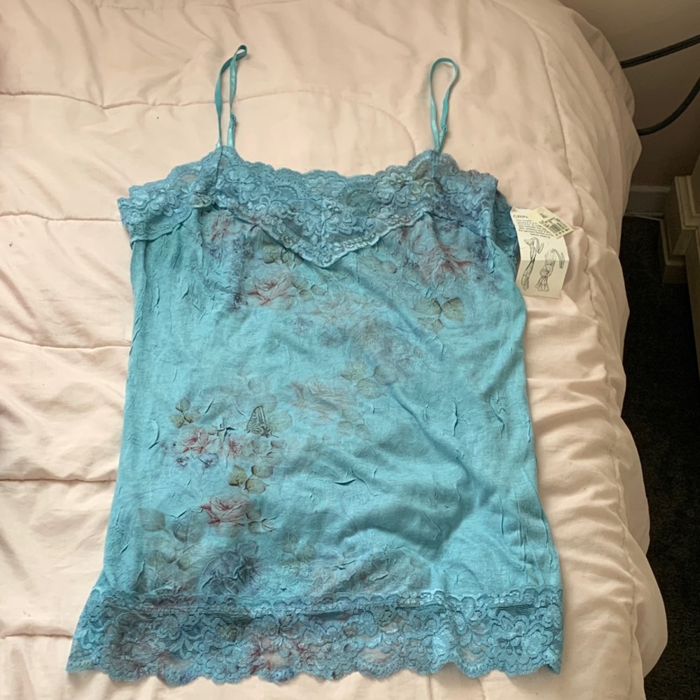 Floral Lace Trim Camisole in Blue
